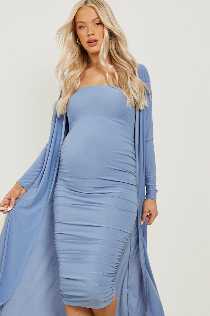 Boohoo blue maternity hot sale dress